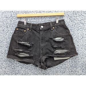 VTG Levis 550 Denim Cut Off Shorts Size 10 USA Made Red Tab Distressed Black